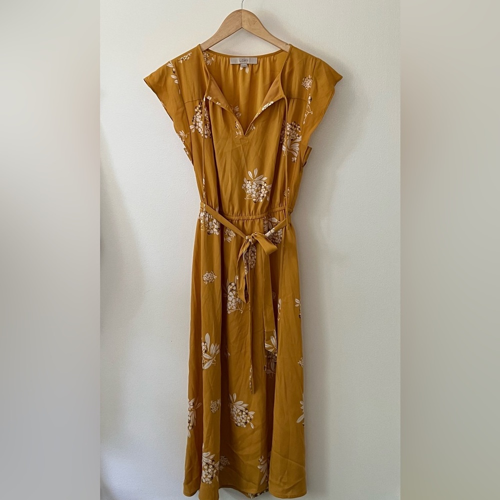 Loft | Gold Floral Midi Dress